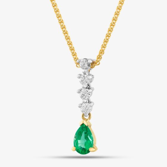 18ct Yellow Gold 0.40ct Pear Cut Emerald & 0.15ct Brilliant Cut Diamond Pendant Necklace 49290