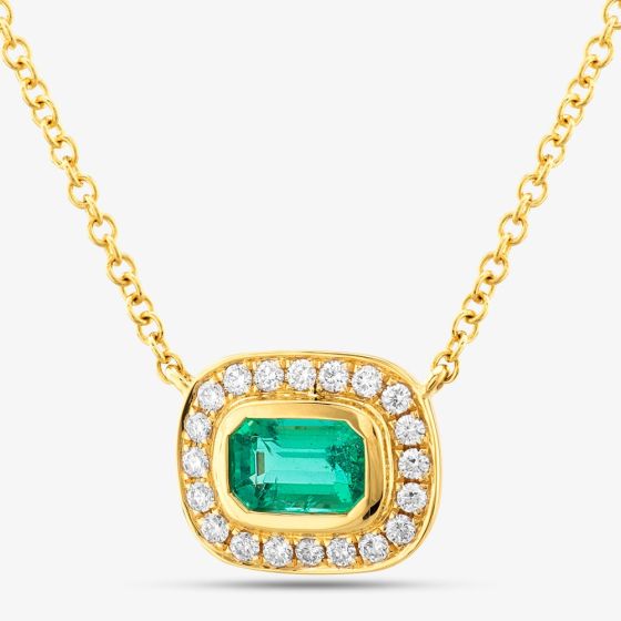18ct Yellow Gold Emerald Cut Emerald & Brilliant Cut Diamond Necklace LG327/NA(EM)