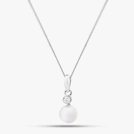 18ct White Gold Freshwater Pearl & Diamond Drop Pendant Necklace PNX5119PL