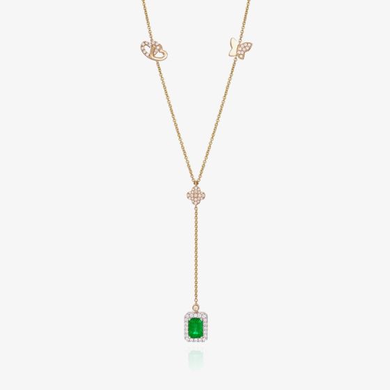 Tivon 18ct Yellow Gold Emerald & Diamond 'Y' Eden Necklace NTT-0085-EM