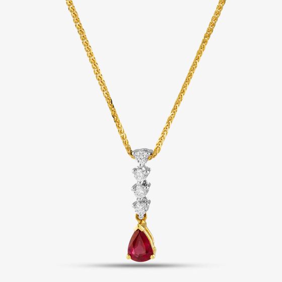 18ct Two Colour Gold Pear Cut Ruby & Brilliant Cut Diamond Necklace 39290G2