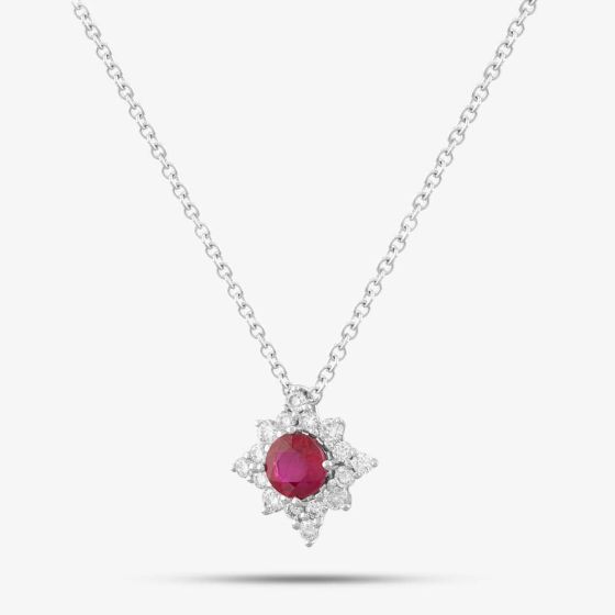 18ct White Gold Brilliant Cut Ruby & Diamond Star Necklace 39292G2