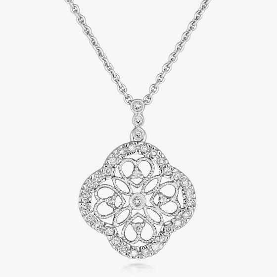 Tivon 18ct White Gold Diamond Open Quatrefoil Fancy Necklace PW-0104-D 