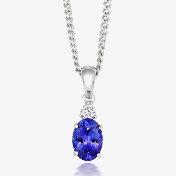 Tivon Classic 18ct White Gold Oval Tanzanite & Diamond Necklace CPW1SOV7TZ