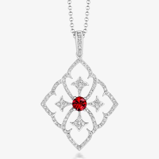 Tivon 18ct White Gold Ruby & Diamond Fleur De Lis Necklace PW-0768-RB