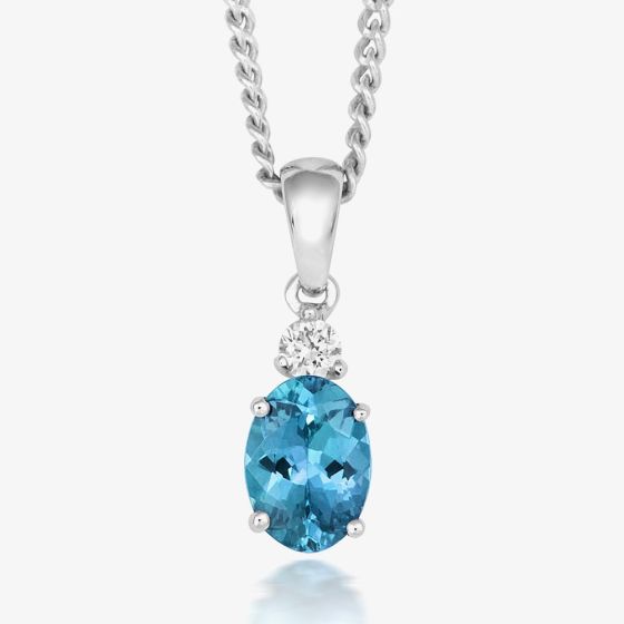 Tivon 18ct White Gold Oval-Cut Aquamarine & Diamond Necklace PW-0371-SAQ