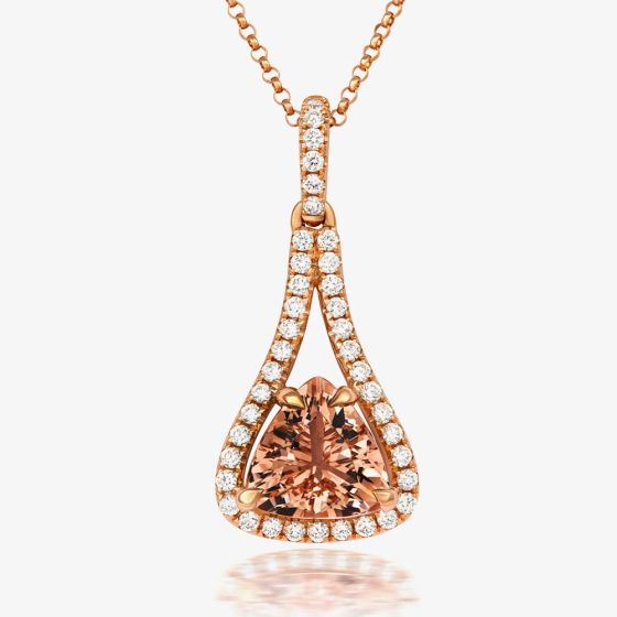 Tivon 18ct Rose Gold Trillion-Cut Morganite & Diamond Drop Necklace PR-0898-MG