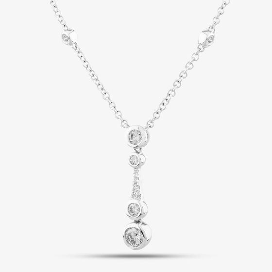 18ct White Gold 0.56ct Brilliant Cut Diamond Dropper Bar Necklace LG250/NA