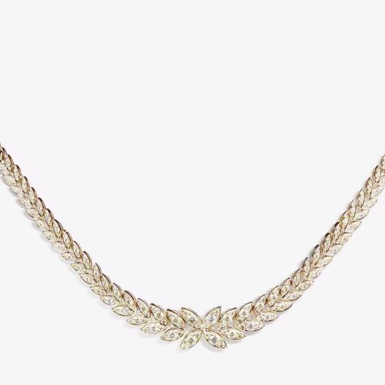 18ct Yellow Gold Barleycorn 2.63ct Diamond Leaf Necklace LG191/NA