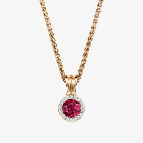 Geoghegan Cannele 18ct Rose Gold Rubellite Tourmaline & Diamond Cluster Pendant CAN74/R