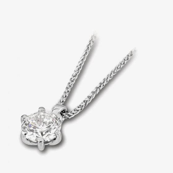 18ct White Gold 0.31ct Brilliant Round 6 Claw Diamond Pendant PD244(4.5)