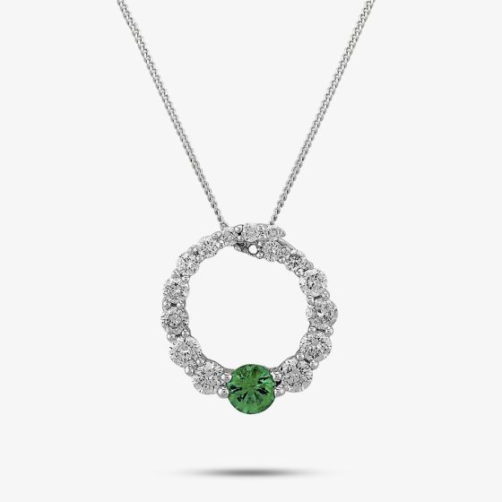 18ct White Gold Emerald and Diamond Open Circle Pendant 12.60.160