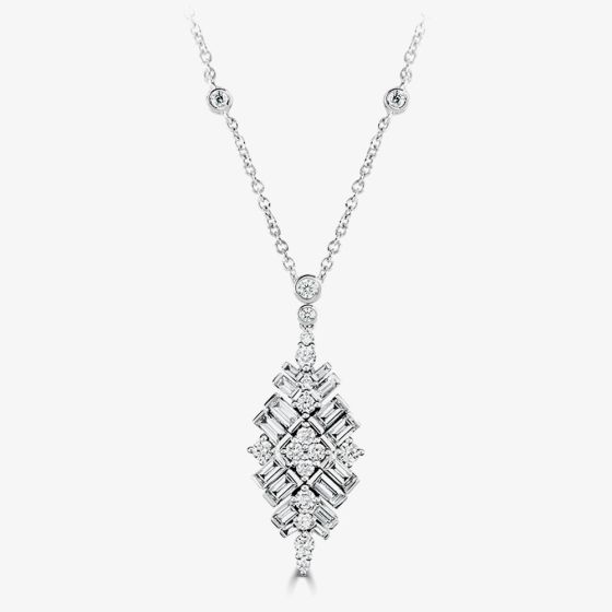 18ct White Gold 1.82ct Baguette & Brilliant Cut Diamond Fancy Drop Pendant  LG201/PA