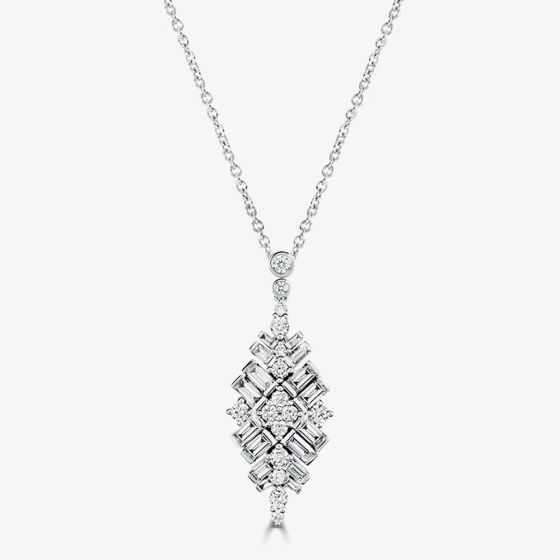 18ct White Gold 1.82ct Baguette & Brilliant Cut Diamond Fancy Drop Pendant  LG201/PA