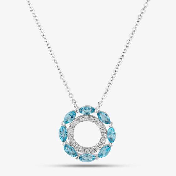 18ct White Gold Marquise Cut Blue Topaz & Brilliant Cut Diamond Openwork Necklace P38157GW18TB