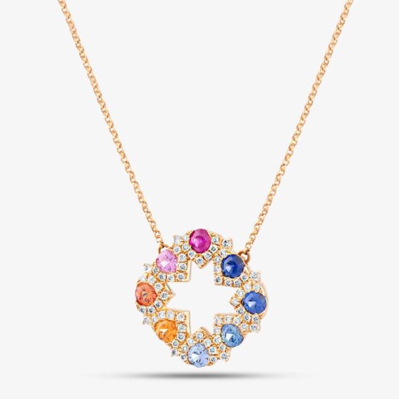 18ct Rose Gold Brilliant Cut Sapphire, Ruby & Diamond Openwork Necklace P39152KP18V01002 18RG