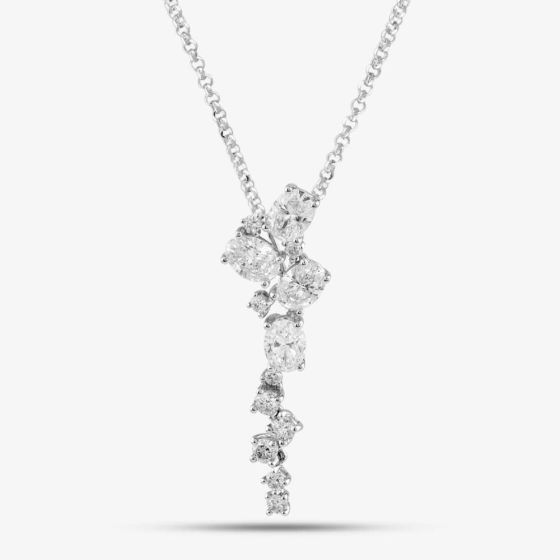 18ct White Gold 0.97ct Oval & Brilliant Cut Diamond Dropper Necklace P27127GW18DD