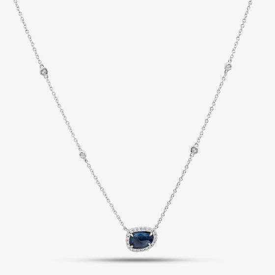 18ct White Gold 1.06ct Sapphire & Diamond Cluster Necklace NTX1661 18KW