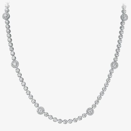 18ct White Gold 4.30ct Diamond Halo Cluster Necklace HSN1015(4.30CT)S