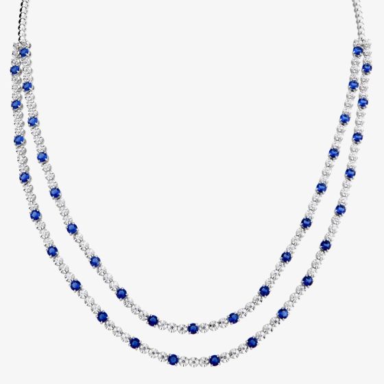 18ct White Gold Sapphire & Diamond Two Row Necklace HSN1061(BS) 