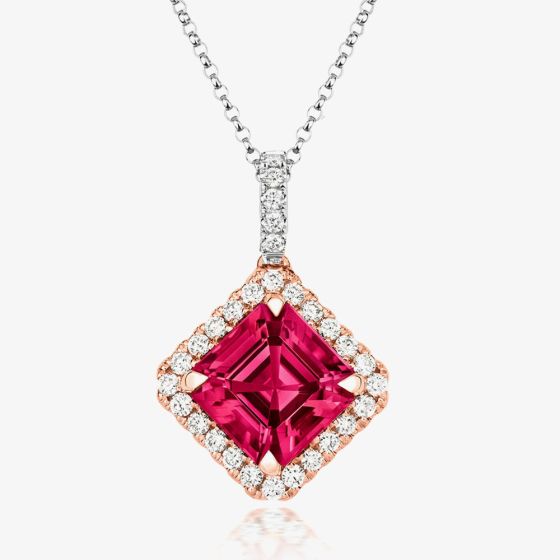 Tivon 18ct Two Colour Gold Pink Tourmaline and Diamond Cluster Necklace PTTR-0933-PT