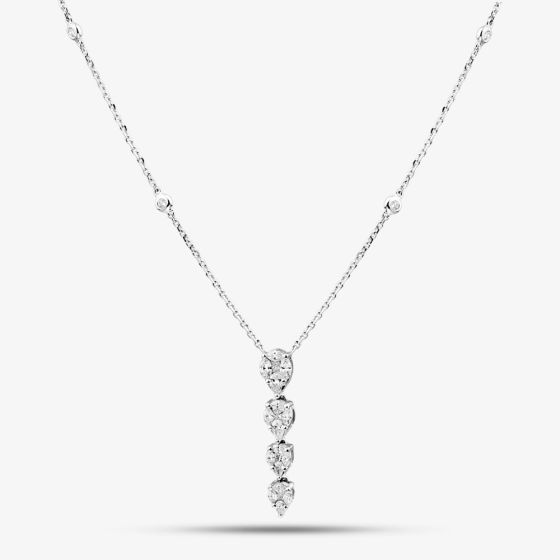 18ct White Gold Graduating Diamond Cluster Pendant Necklace H1100