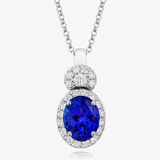 Tivon Platinum Oval Tanzanite and Diamond Cluster Necklace PWP-0861-TZ
