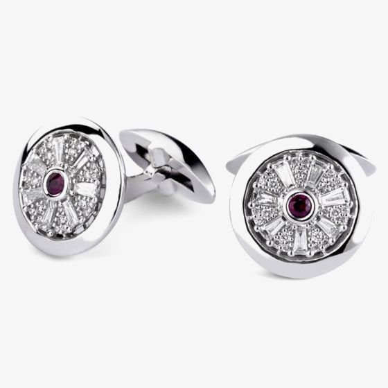 18ct White Gold Diamond & Ruby Round Cufflinks LG212/CA (RU)