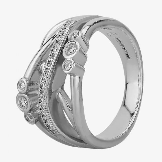 9ct White Gold Diamond Wave Crossover Ring 9505/9W/DQ10