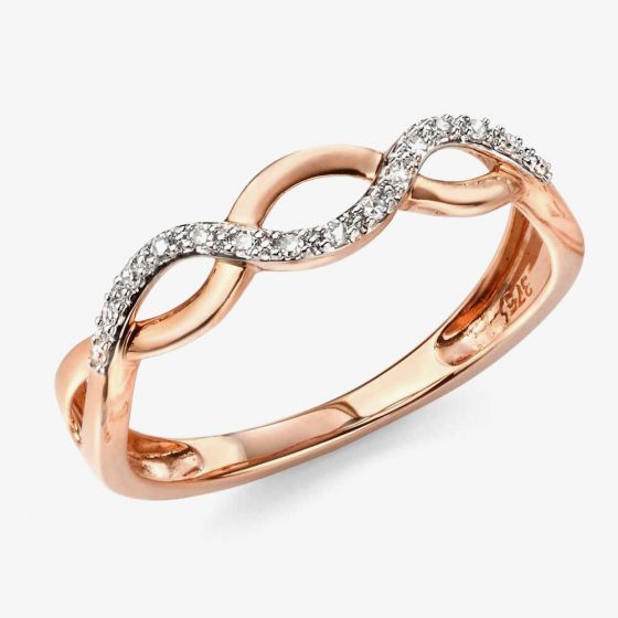 9ct Rose Gold Diamond Open Twist Ring GR505