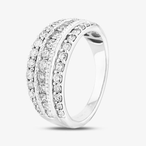 9ct White Gold 1.00ct Diamond Multi-Set Three Row Ring TH014649R