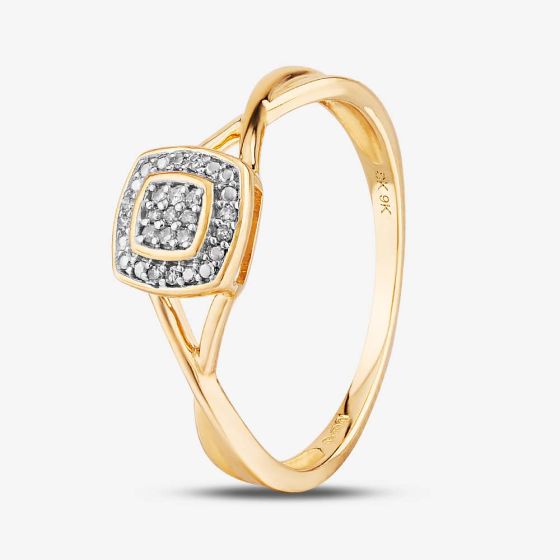 9ct Yellow Gold 0.05ct Diamond Pavé Square Cluster Promise Ring TH014658R