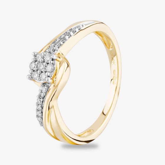 9ct Yellow Gold 0.15ct Diamond Cluster Twist Ring TH014860R