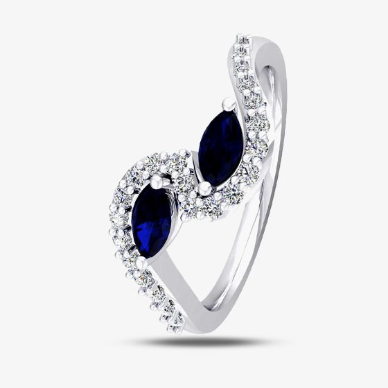 18ct White Gold Sapphire and Diamond Swirl Ring 9694/18W/DQ7S-0.16CT