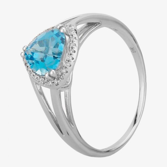 9ct White Gold Trillion-Cut Blue Topaz And Diamond Cluster Ring TH015032R