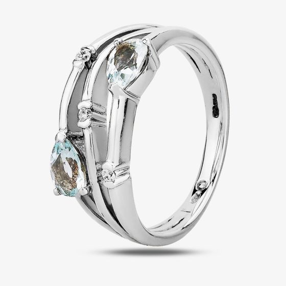 9ct White Gold Blue Topaz and Diamond Dress Ring 9475/9W/DQ10BT