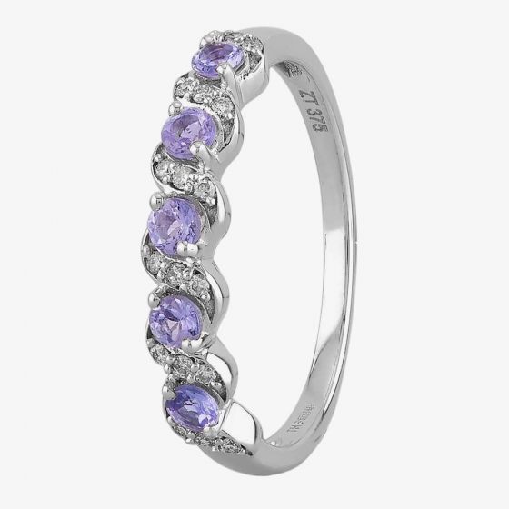 9ct White Gold Tanzanite And Diamond Twist Half Eternity Ring OJR0216-T2A 