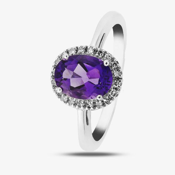 9ct White Gold Oval Amethyst and Diamond Cluster Ring DAR828W