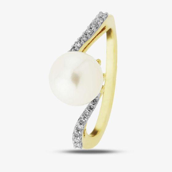 9ct Cultured Pearl and Diamond Twist Ring DPR11 