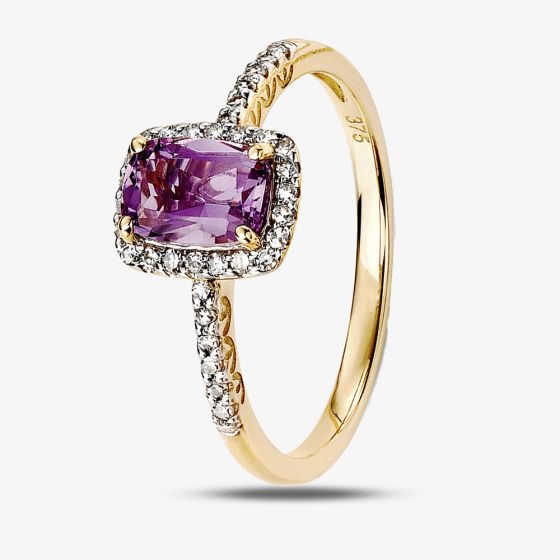 9ct Gold Cushion-cut Amethyst and Diamond Cluster Ring GR281M