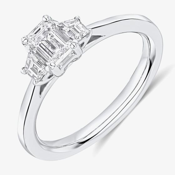 Platinum 0.81ct Certificated Emerald Cut Diamond Three Stone Ring TRL32419 SMT M
