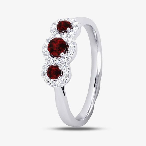 Platinum 0.20ct Ruby & 0.20ct Brilliant Cut Diamond Triple Cluster Ring 10334/PL/DQ10R