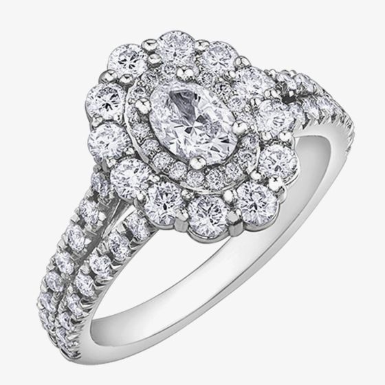 Platinum 1.50ct Multi-Cut Diamond Cluster Split Shoulders Ring 30696WG/150-18