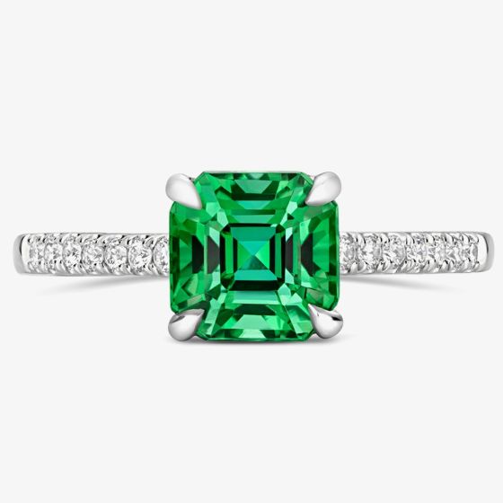 Tivon Platinum Radiant-Cut Green Tourmaline and Diamond Shoulders Ring RWP-1689-GT M1/2