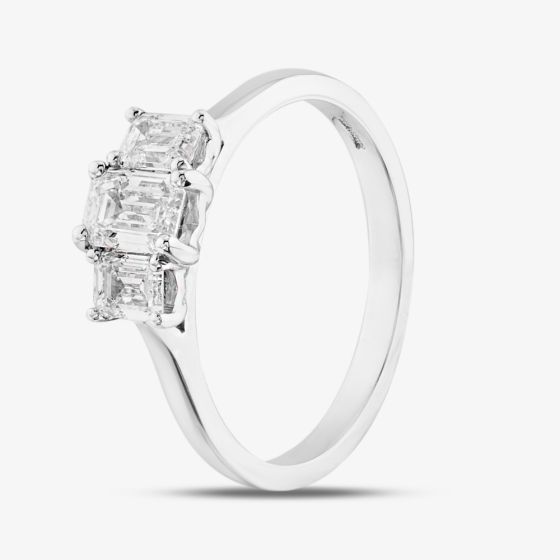 Platinum 1.02ct Emerald Cut Diamond Three Stone Ring RN5877 PLT