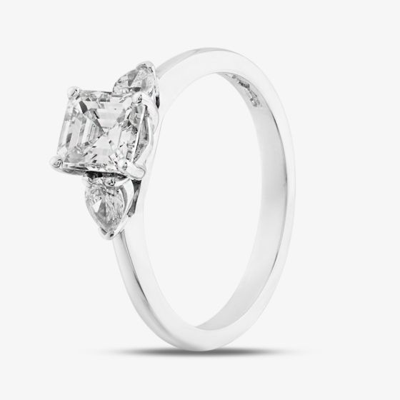 Platinum 1.30ct Asscher & Pear Cut Diamond Three Stone Ring RN5586 PLT