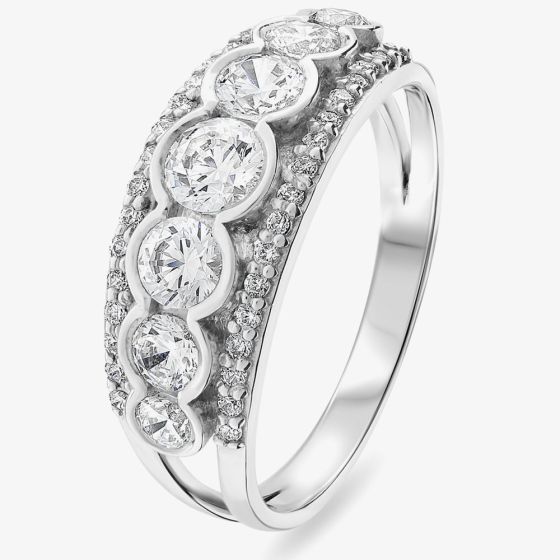 Platinum 1.50ct Diamond Rubover & Pave Three Row Ring 10365/PL/DQ10