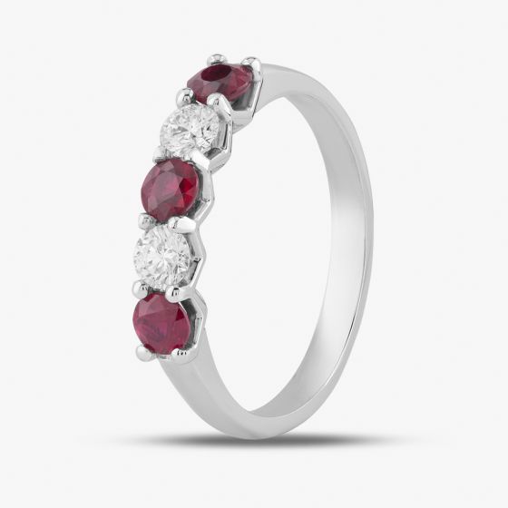 Platinum Brilliant Cut Ruby & Diamond Five Stone Ring 32706