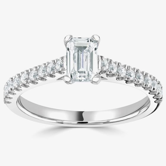 1888 Collection Platinum 0.90ct Certificated Emerald Cut Diamond Shoulder Set Solitaire Ring RI-2209A(6X4)(.60CT PLUS