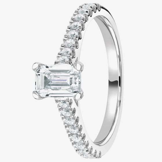 1888 Collection Platinum 1.10ct Certificated Emerald Cut Diamond Shoulder Set Solitaire Ring RI-2209A(7X5)(.90CT PLUS
